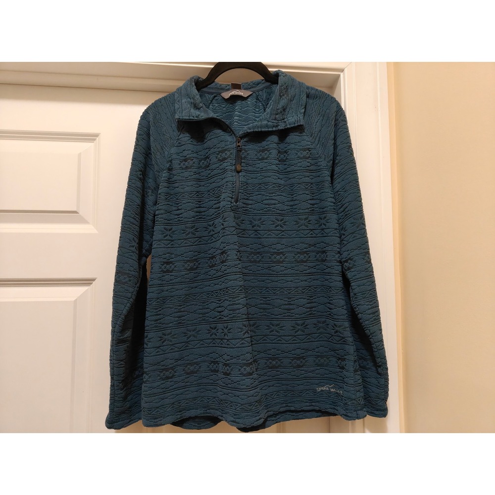 Eddie Bauer Womens Large Teal Blue Textured Fleece Quarter Zip Pullover Sweater
